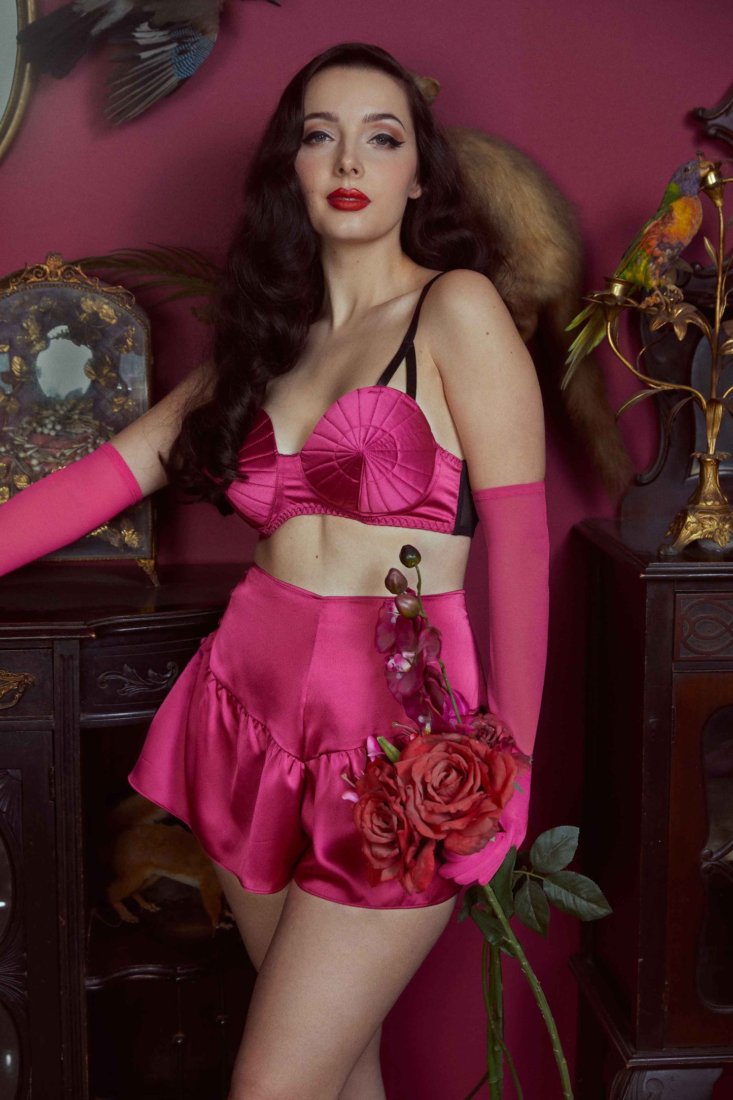 Bettie Page Lingerie Satin French Knickers In Hot Pink - Sizes 6-14