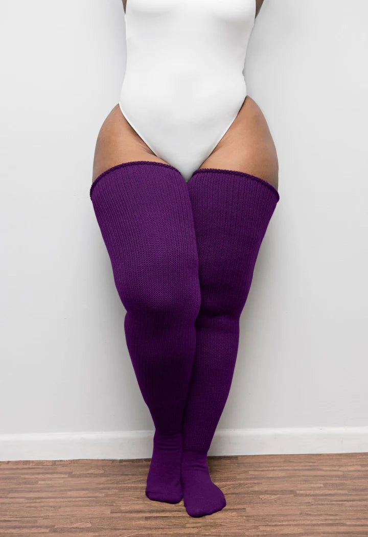Thunda Thighs Thigh High Socks In Plum Purple - Short + Long Lengths
