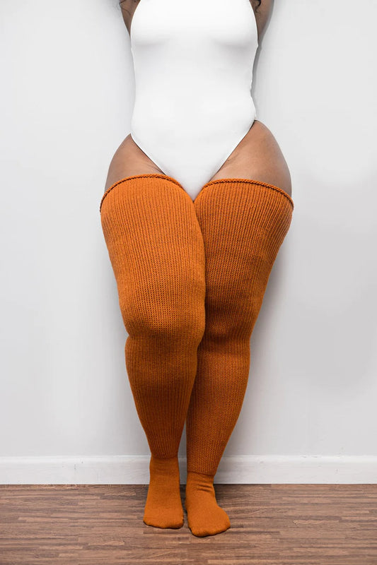 Thunda Thighs Thigh High Socks In Rusty Pumpkin - Short + Long Lengths
