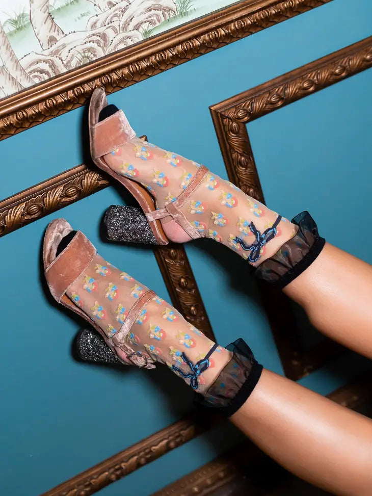 Floral Ruffle Sheer Sock By Sock Candy