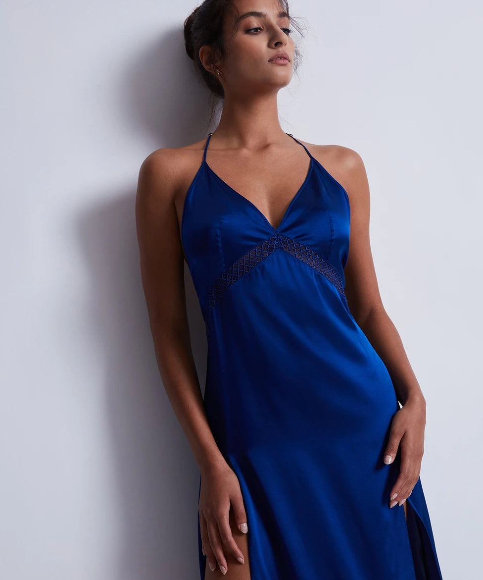 Aubade Silk Desire Nightgown in Electric Blue - S + L