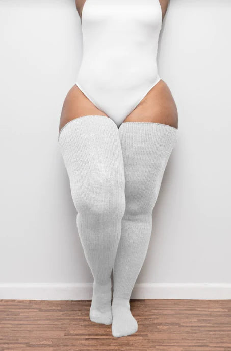Thunda Thighs Thigh High Socks In Snow White - Short + Long Lengths