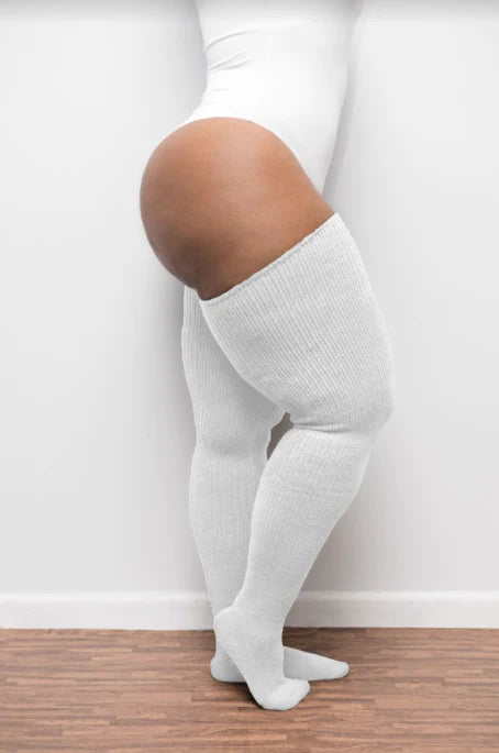 Thunda Thighs Thigh High Socks In Snow White - Short + Long Lengths