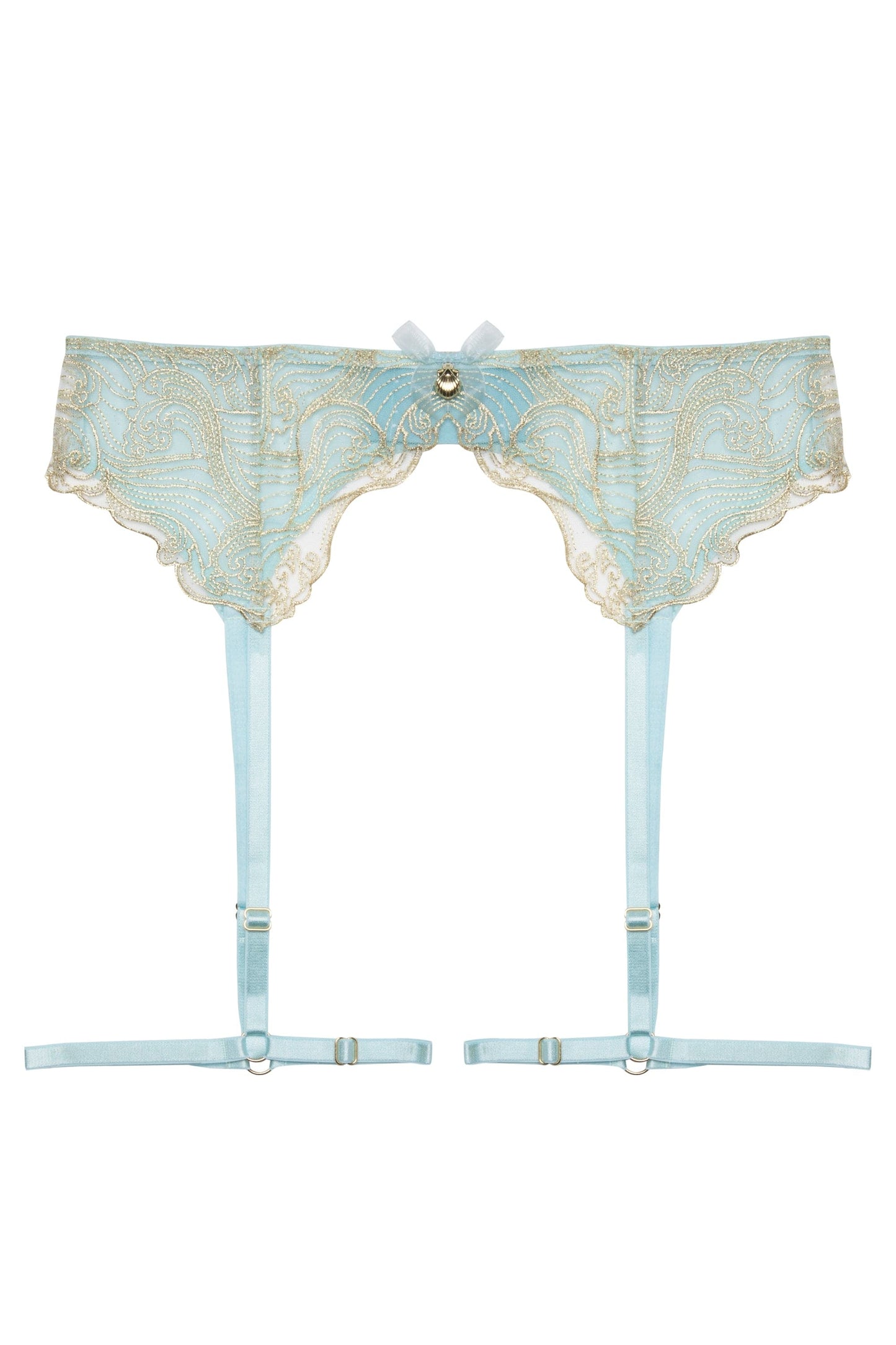 Ayaka Gold On Blue Wave Embroidery Suspender Belt with Leg Harnesses - sizes 4-14