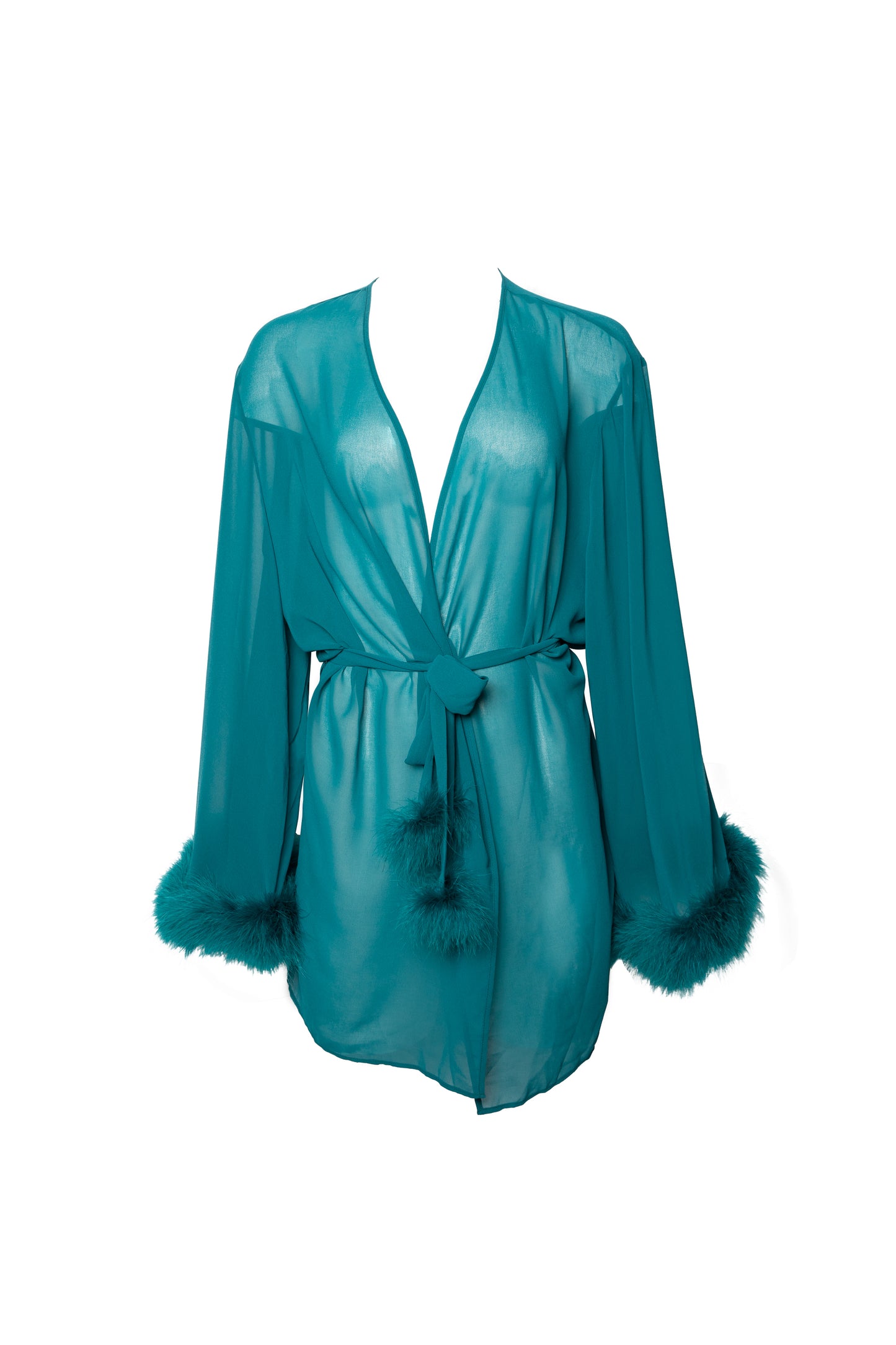 Teal Feather Trim Robe - sizes 6, 8 + 12