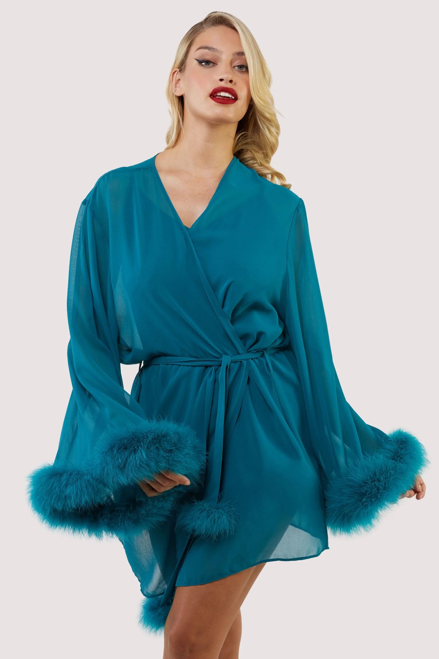 Teal Feather Trim Robe - sizes 4-16