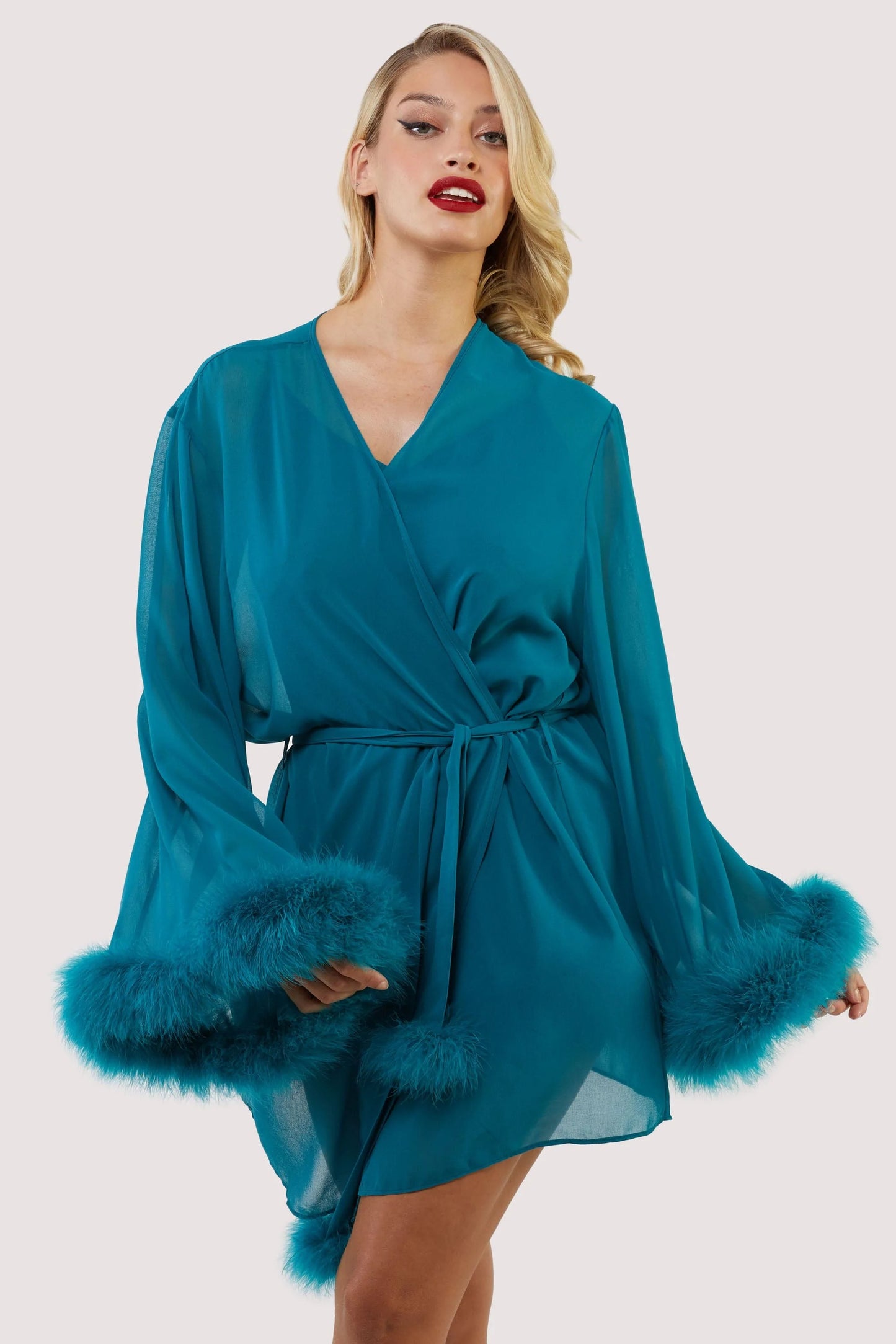 Teal Feather Trim Robe - sizes 6, 8 + 12