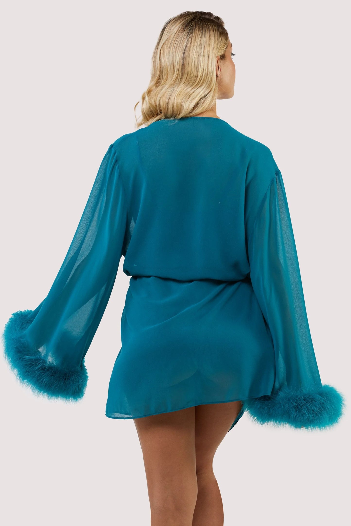 Teal Feather Trim Robe - sizes 6, 8 + 12