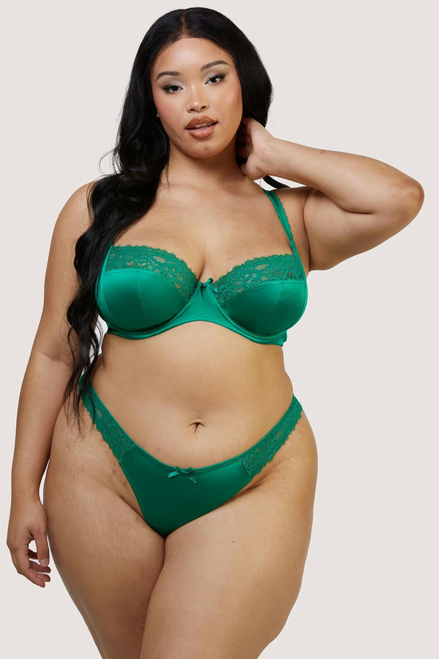 Rosalyn Emerald Satin and Lace Thong - sizes 4-16