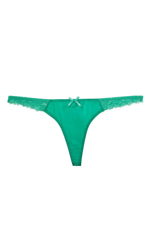 Rosalyn Emerald Satin and Lace Thong - sizes 4-16